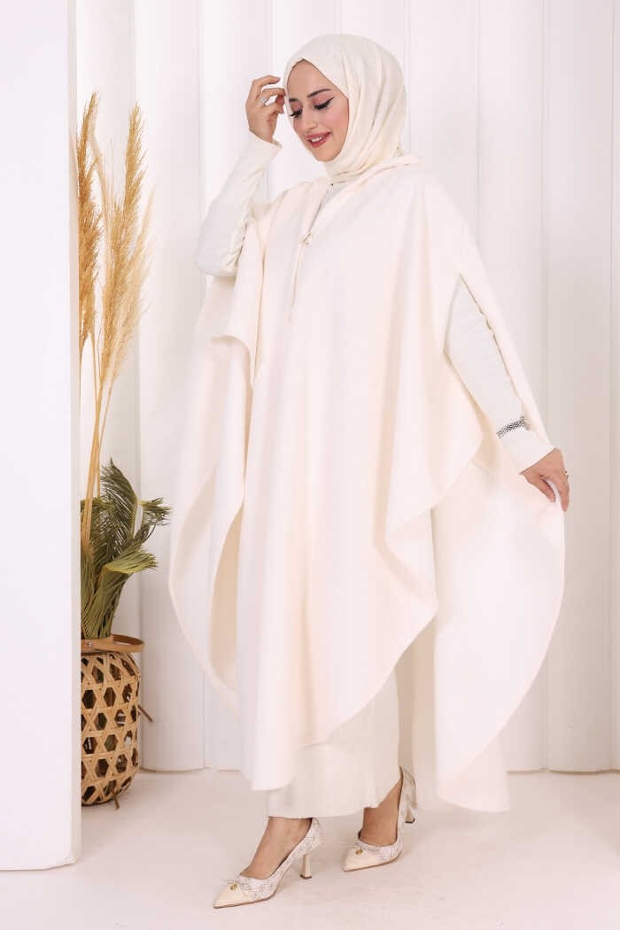Bym Fashion Foks Kumaş Kapşonlu Panço 70130 Siyah görsel 8