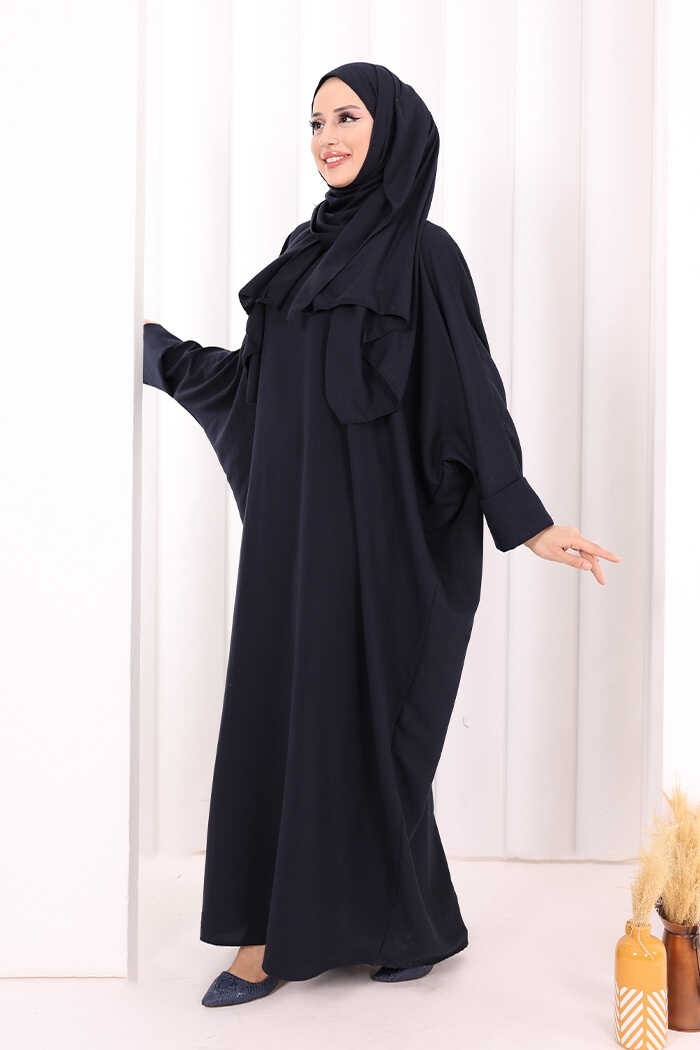 Bym Fashion Yarasakol Elbise Şal Hediyeli 2398 Lacivert görsel 8
