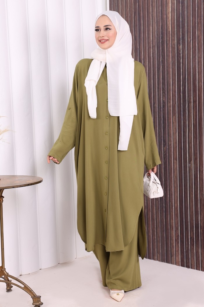 Bym Fashion Düğmeli İkili Takım 6057 Ekru