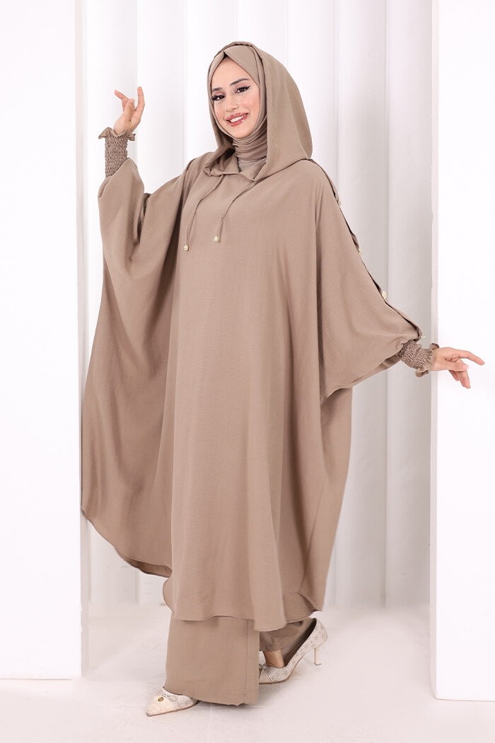 Bym Fashion Yarasakol Kapşonlu Ikili Takım 8033 Bal görsel 8