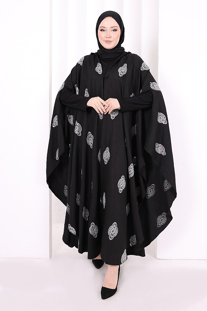 Bym Fashion Kapüşonlu Nakışlı Pelerin 7083 Vizon görsel 3