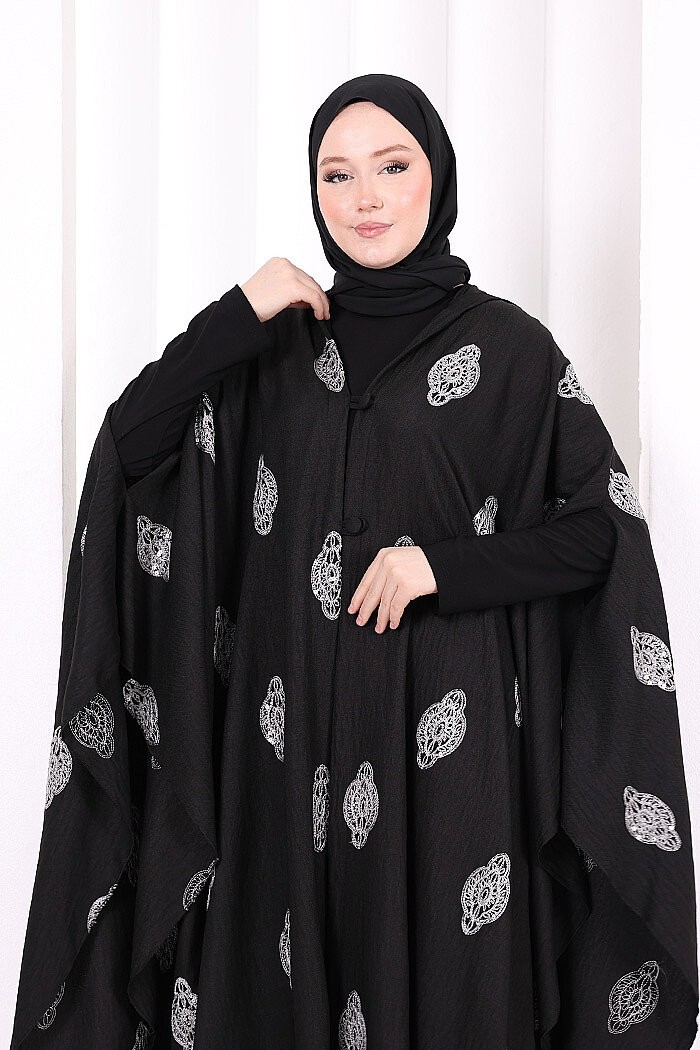 Bym Fashion Kapüşonlu Nakışlı Pelerin 7083 Vizon görsel 5