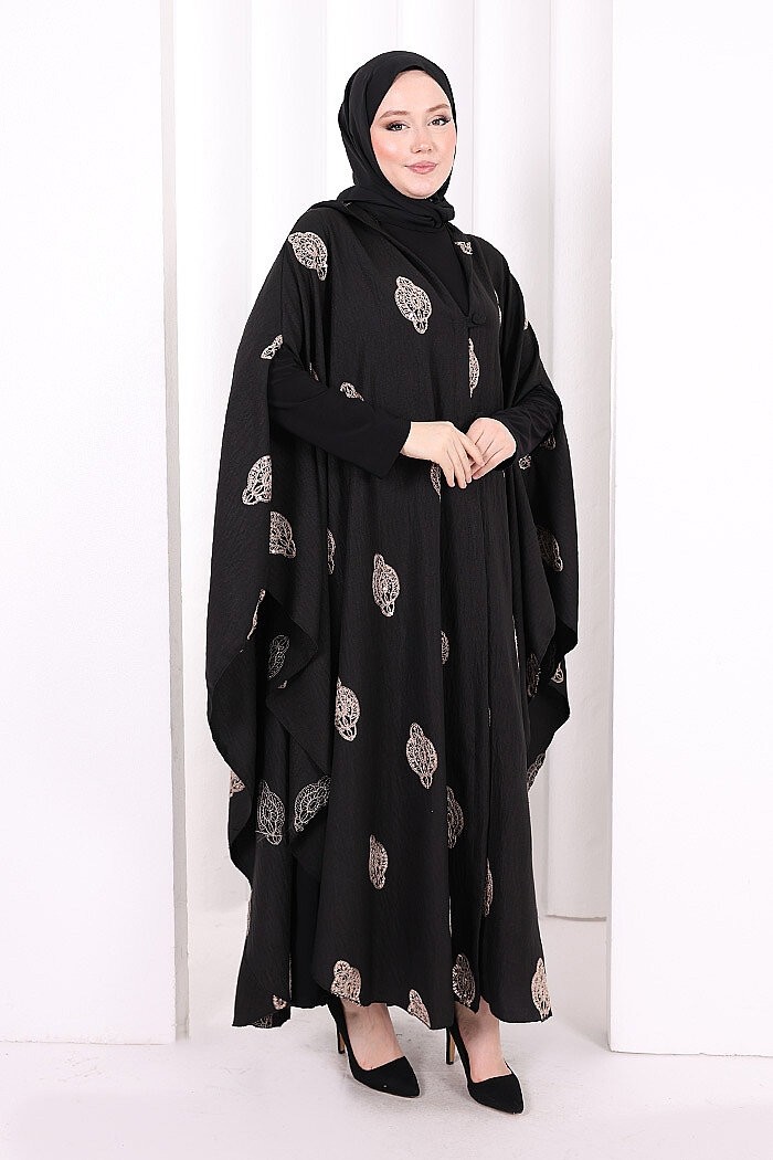 Bym Fashion Kapüşonlu Nakışlı Pelerin 7083 Vizon görsel 7