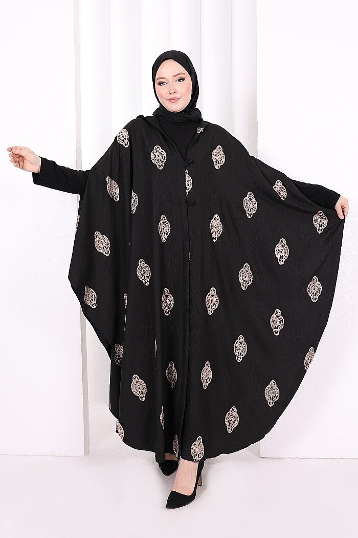 Bym Fashion Kapüşonlu Nakışlı Pelerin 7083 Vizon görsel 8