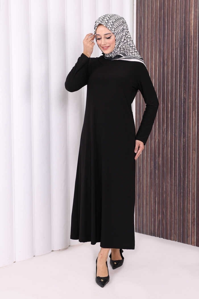 Bym Fashion Düz Bisklet Yaka Uzun Kol Iç Sandy Elbise 3202 Pudra görsel 2