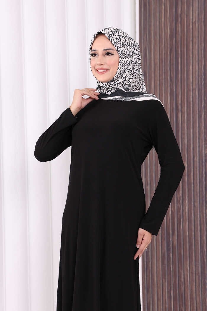 Bym Fashion Düz Bisklet Yaka Uzun Kol Iç Sandy Elbise 3202 Pudra görsel 5