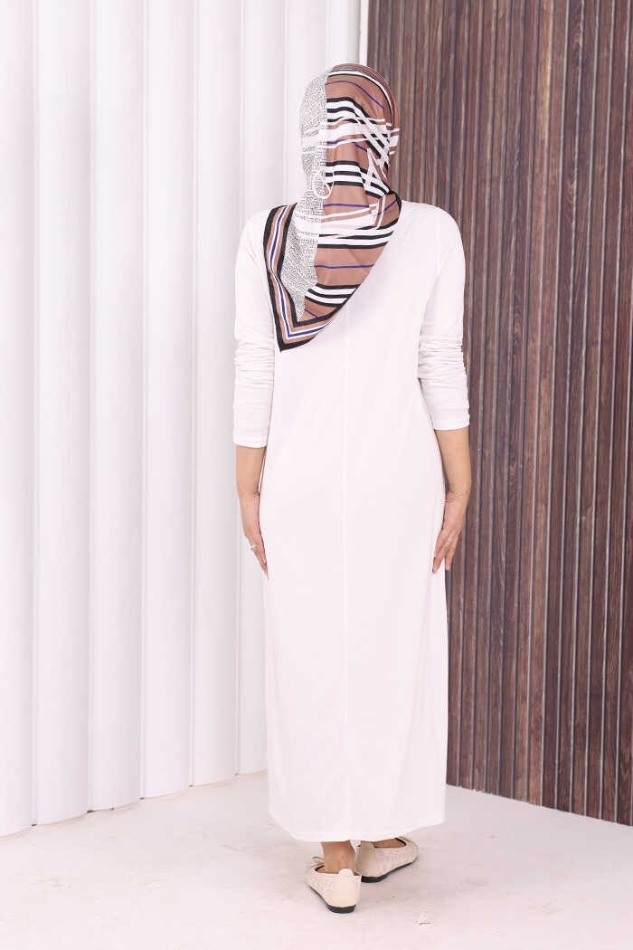 Bym Fashion Düz Bisklet Yaka Uzun Kol Iç Sandy Elbise 3202 Pudra görsel 8
