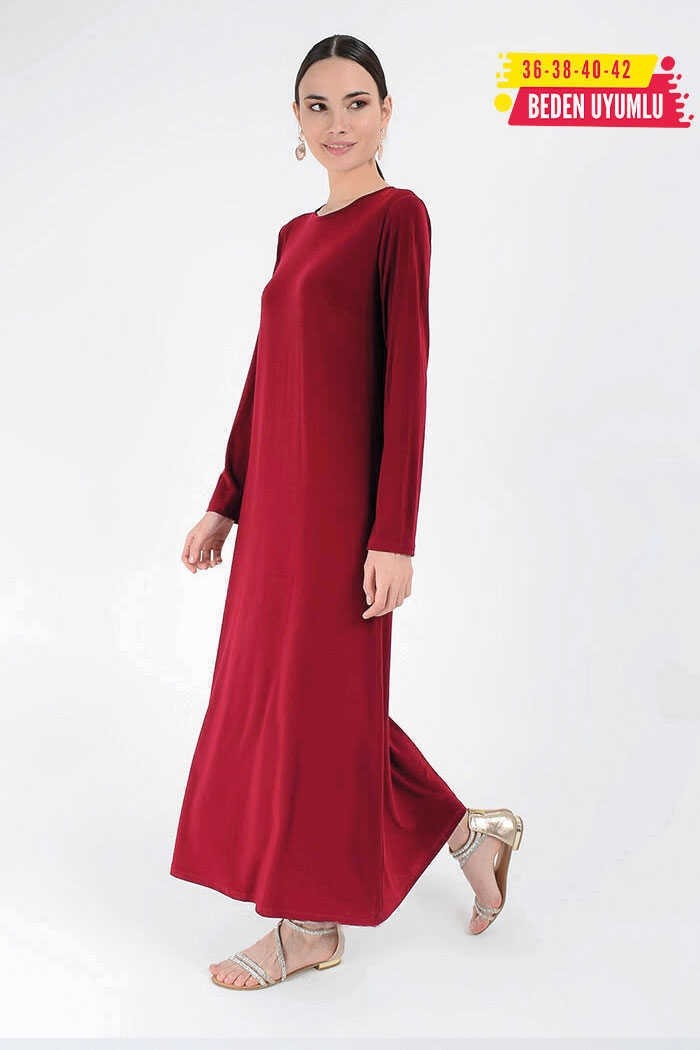 Bym Fashion Düz Bisklet Yaka Uzun Kol Iç Sandy Elbise 3202 Pudra