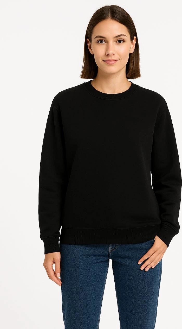 Tarz Yeri Kadın 3 Iplik Pamuklu Düz Bisiklet Yaka Sweatshirt - Siyah görsel 4