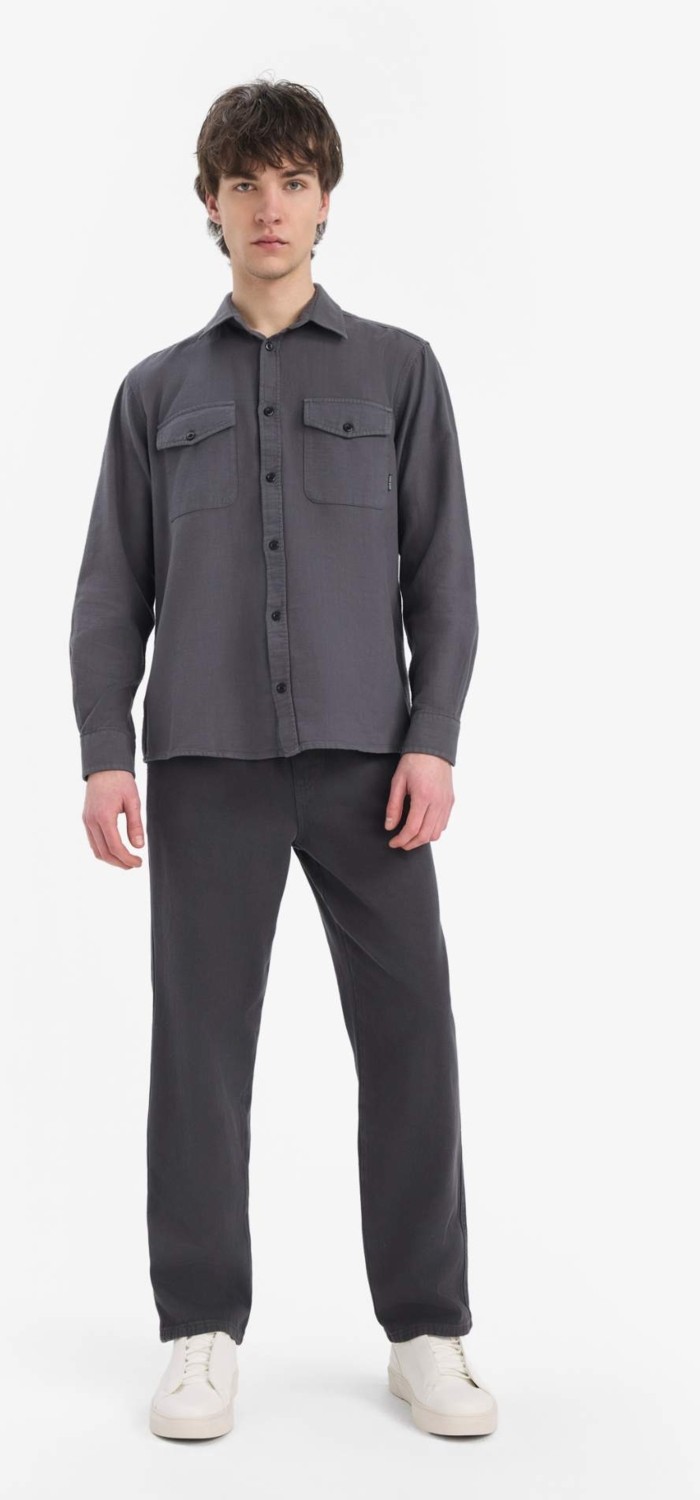 DeFacto %100 Pamuk Regular Fit Polo Yaka Basic Uzun Kollu Gömlek B2654AX25SP görsel 2