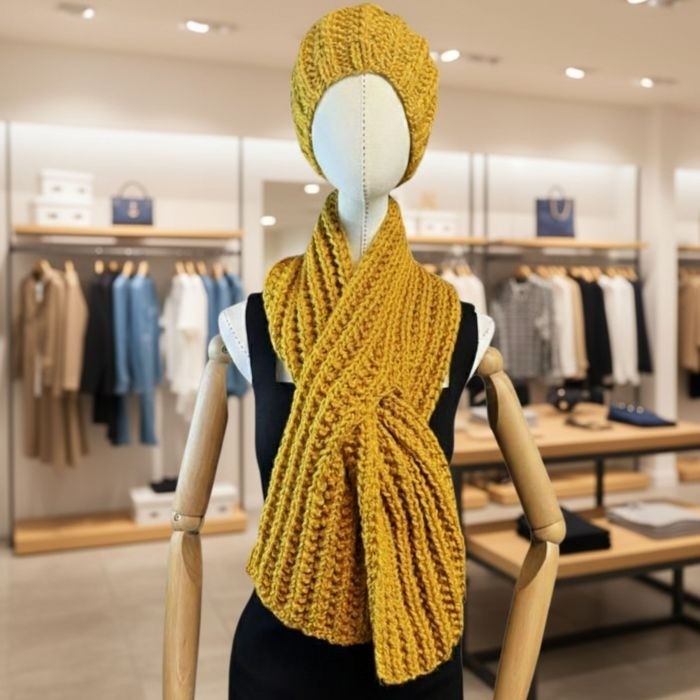Uretti - Emine 9106 6311 El Örgüsü Bere ve Kaşkol Takımı görsel 3