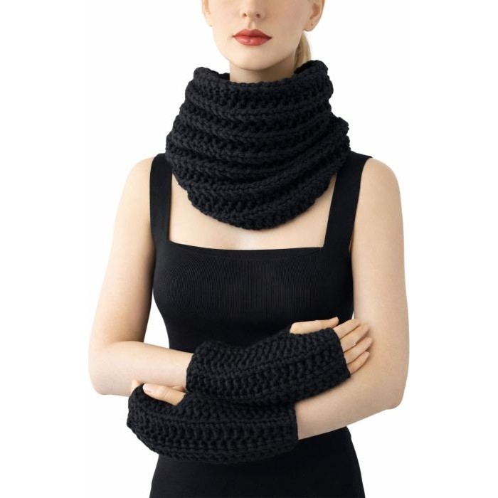 Uretti - Emine 9106 7321 El Örgüsü Kadın Boyunluk ve Parmaksız Eldiven Takımı, 2’li Kışlık Akrilik Örgü Set görsel 7