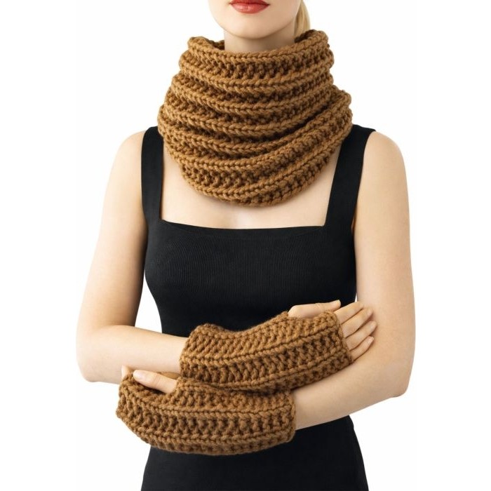 Uretti - Emine 9106 7321 El Örgüsü Kadın Boyunluk ve Parmaksız Eldiven Takımı, 2’li Kışlık Akrilik Örgü Set