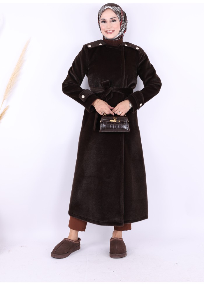 Bym Fashion Düğmeli Uzun Kaban 70033 Lacivert görsel 7