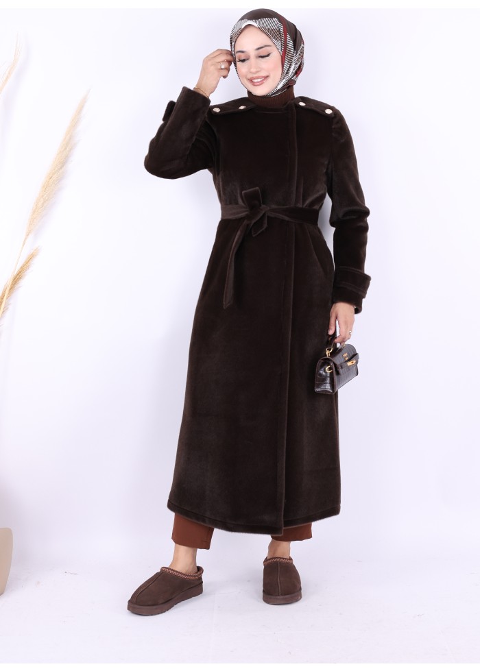 Bym Fashion Düğmeli Uzun Kaban 70033 Lacivert görsel 3