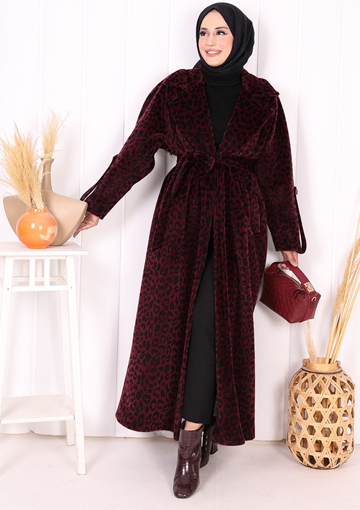 Bym Fashion Leopar Kaban 70058-1 Bordo görsel 8
