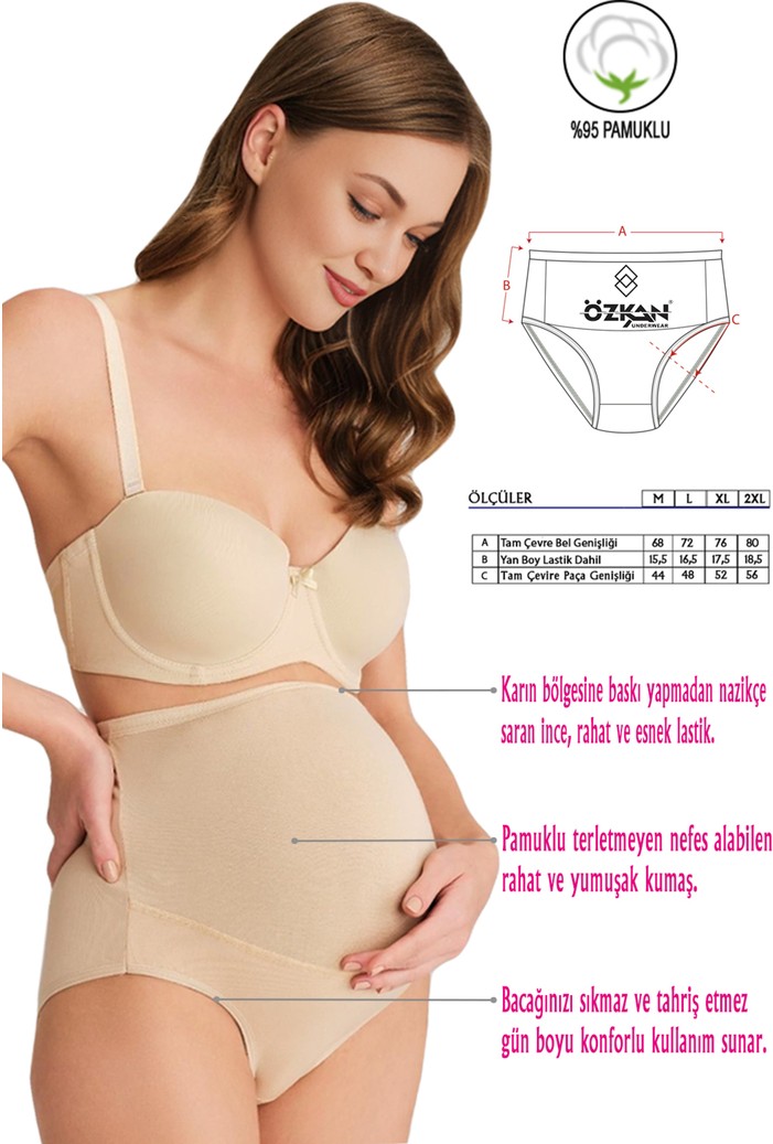 Özkan Underwear Özkan 23582 3'lü Paket Kadın Siyah Beyaz Ten Rengi Pamuklu Likralı Süprem Hamile Lohusa Yüksek Bel Bato Külot görsel 2