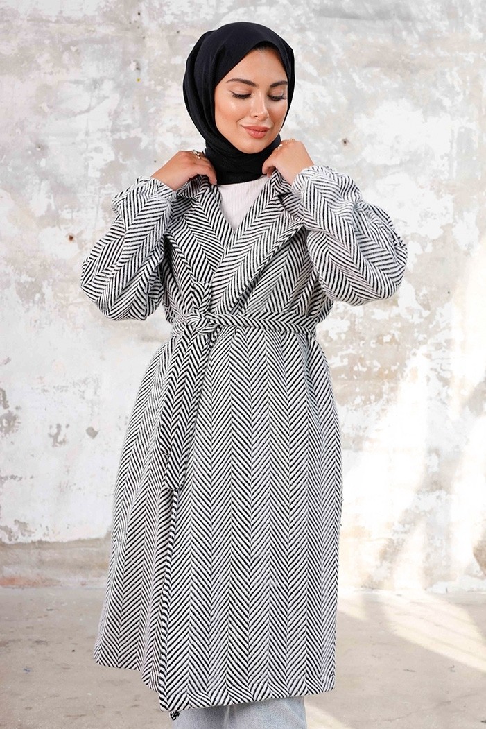 İlkimay Esilay Kuşaklı Oversize Kap 1244 - Beyaz