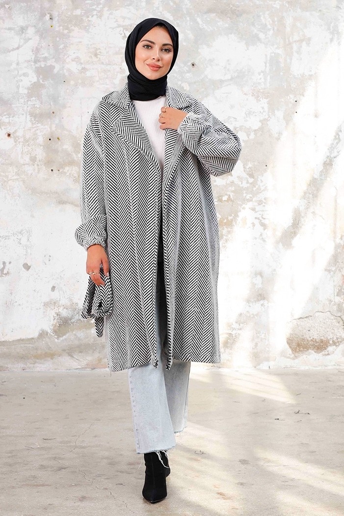 İlkimay Esilay Kuşaklı Oversize Kap 1244 - Beyaz görsel 3
