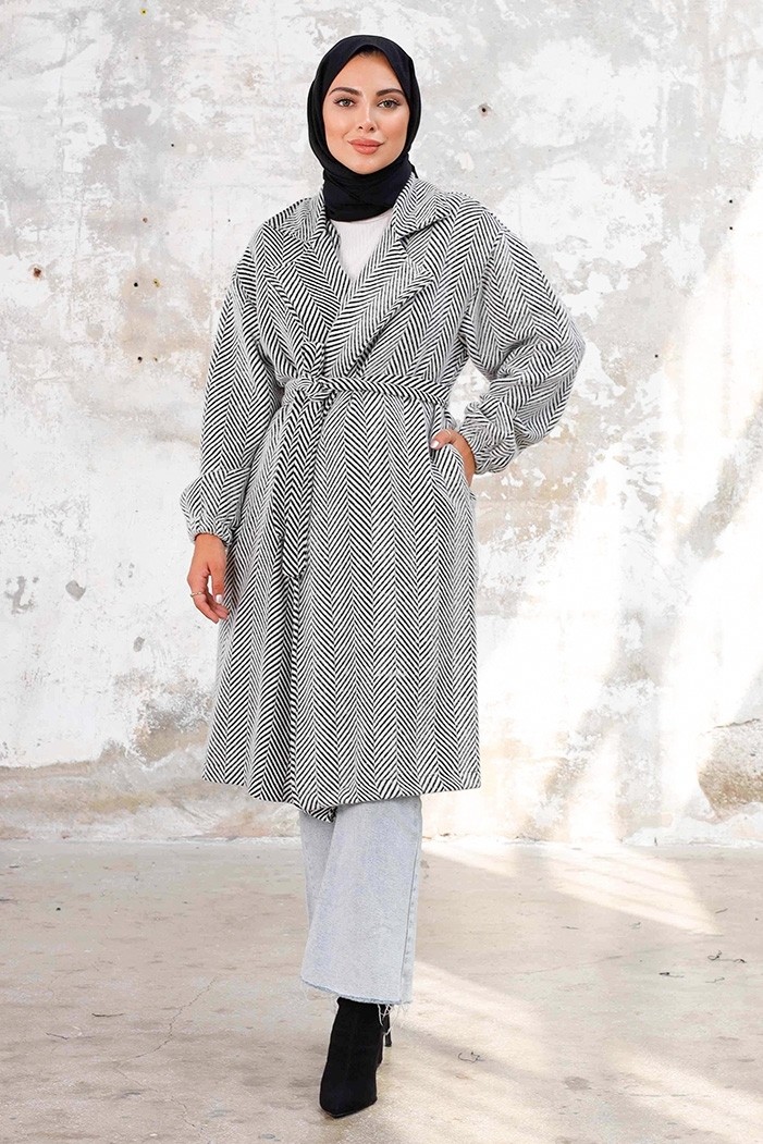 İlkimay Esilay Kuşaklı Oversize Kap 1244 - Beyaz görsel 5