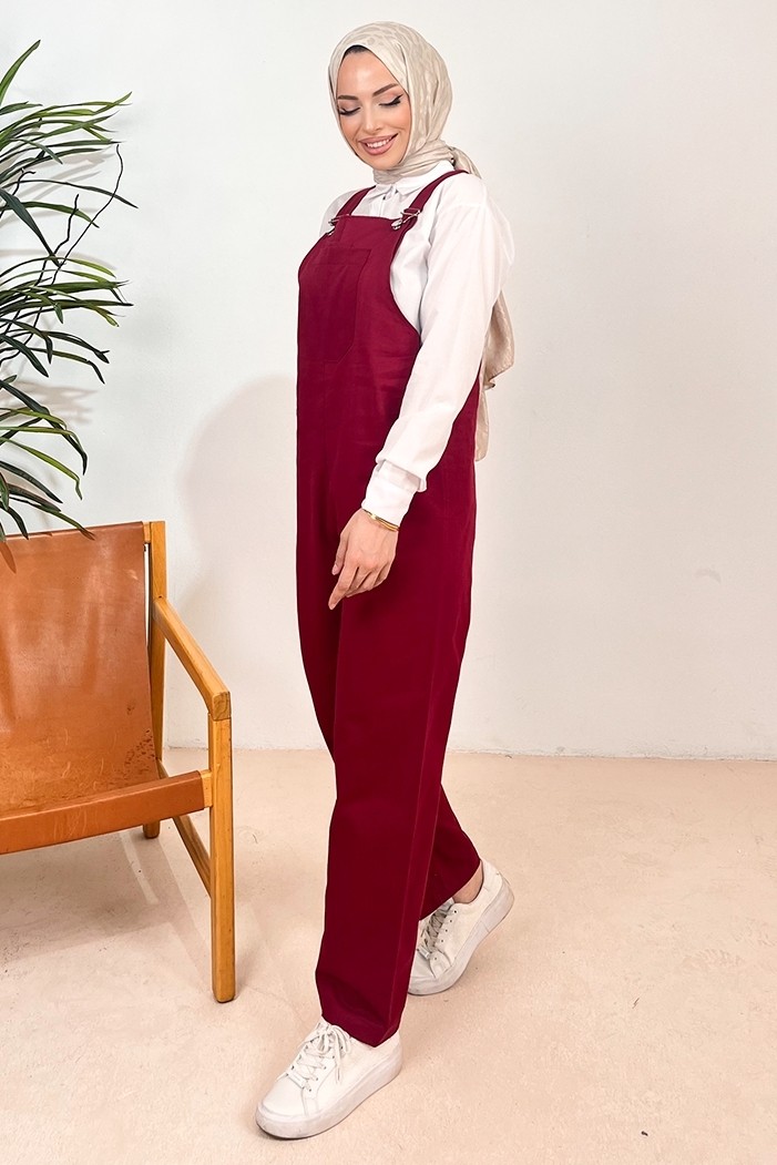 İlkimay.com Casel Önü Cepli Tulum 1419 - Bordo görsel 2
