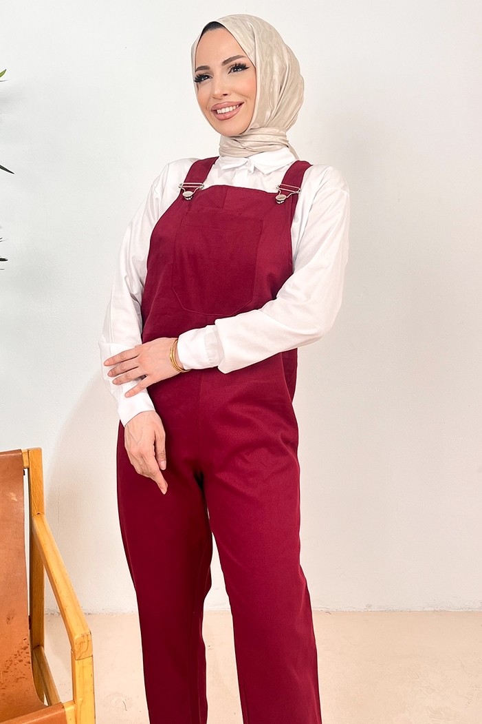 İlkimay.com Casel Önü Cepli Tulum 1419 - Bordo görsel 3