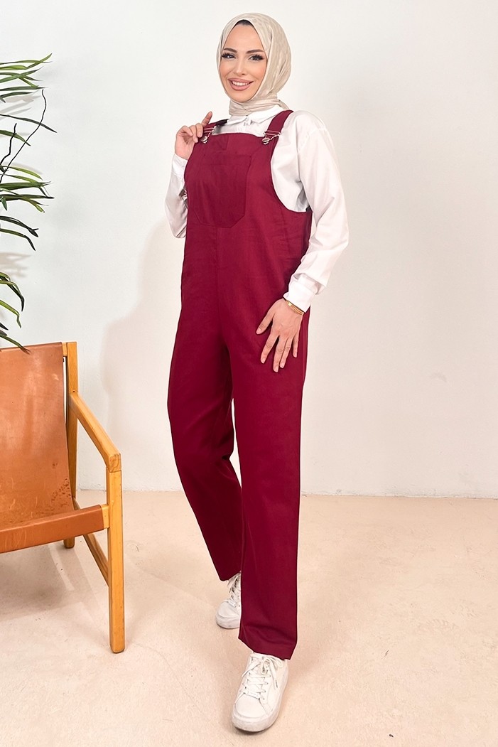 İlkimay.com Casel Önü Cepli Tulum 1419 - Bordo görsel 4