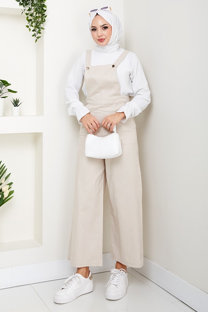 İlkimay.com Gülru Cepli Gabardin Tulum 1587 - Bej