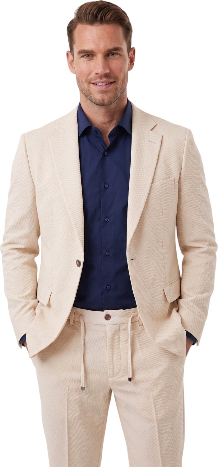 Deepsea Erkek Bej Slim Fit Likralı Gofre Kumaş Takım Elbise Ipli Lastikli Pantolon 2602326