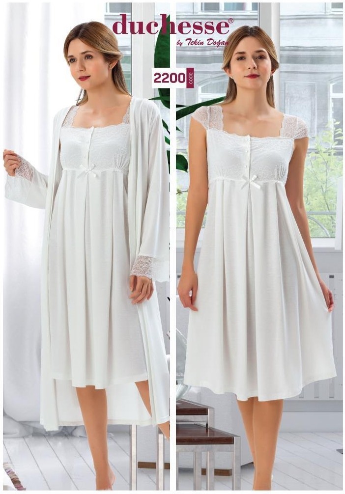 Duchesse 2200 ECRU Hamile Lohusa Gecelik Sabahlık Takım Esnek Lycra Poliviskon Kumaş