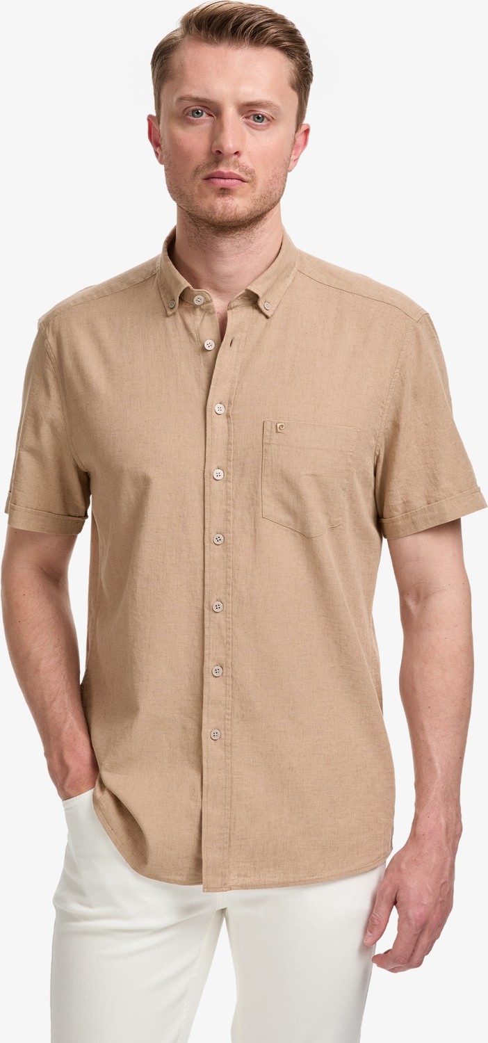 Pierre Cardin Erkek Lacivert Keten Karışımlı Regular Fit Kısa Kollu Gömlek 50325340-VR033