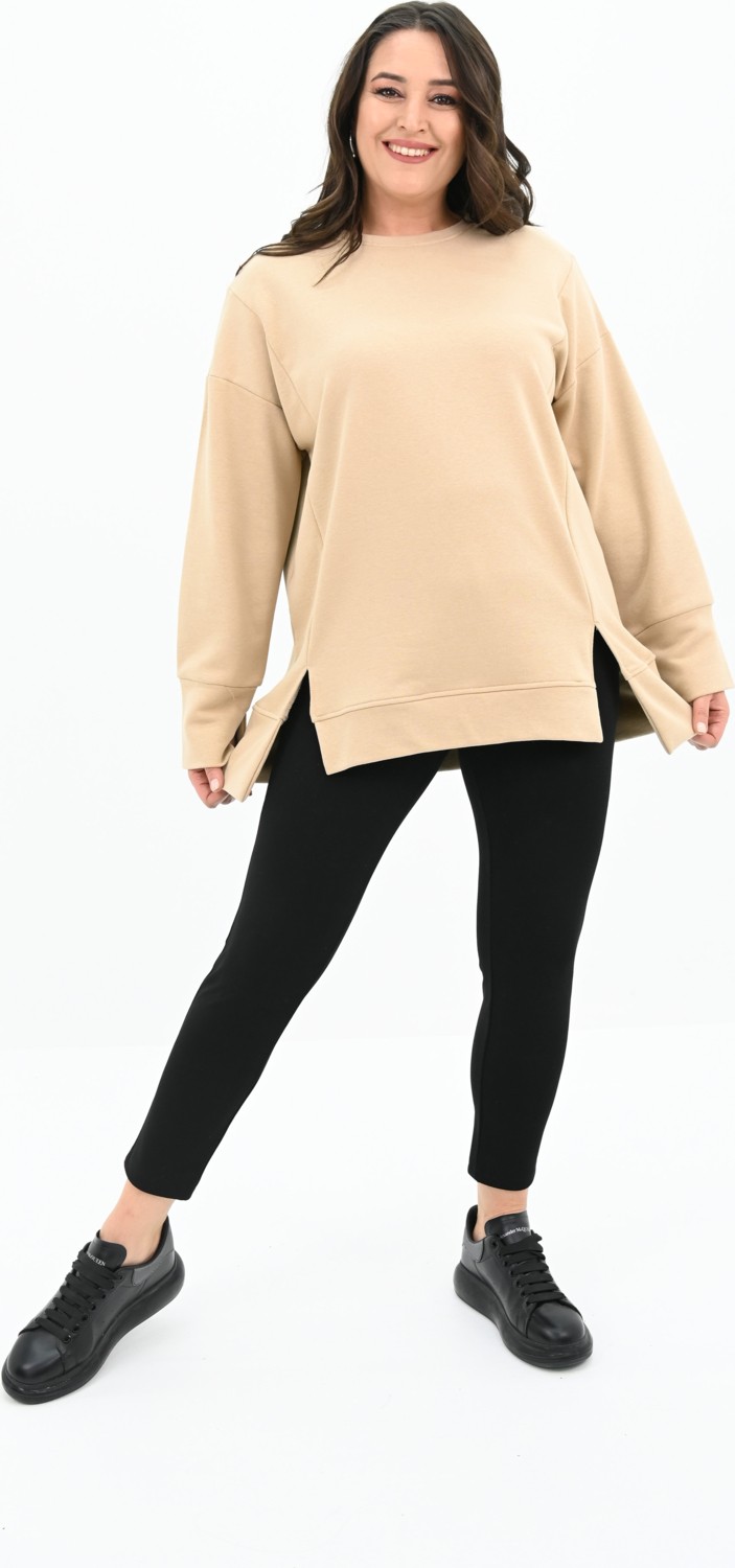 Koza Butik Kadın Büyük Beden Oversize Yırtmaç Detaylı Sweatshirt 1865-25 görsel 2