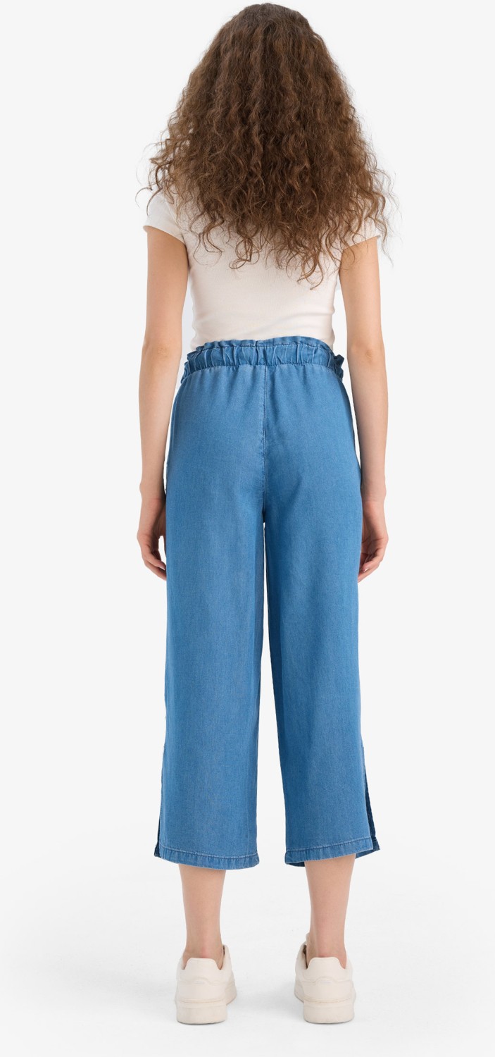 DeFacto Pull On Culotte Yüksek Beli Lastikli Akışkan Kumaş Yıkamalı İnce Jean Pantolon D8241AX25SM görsel 6