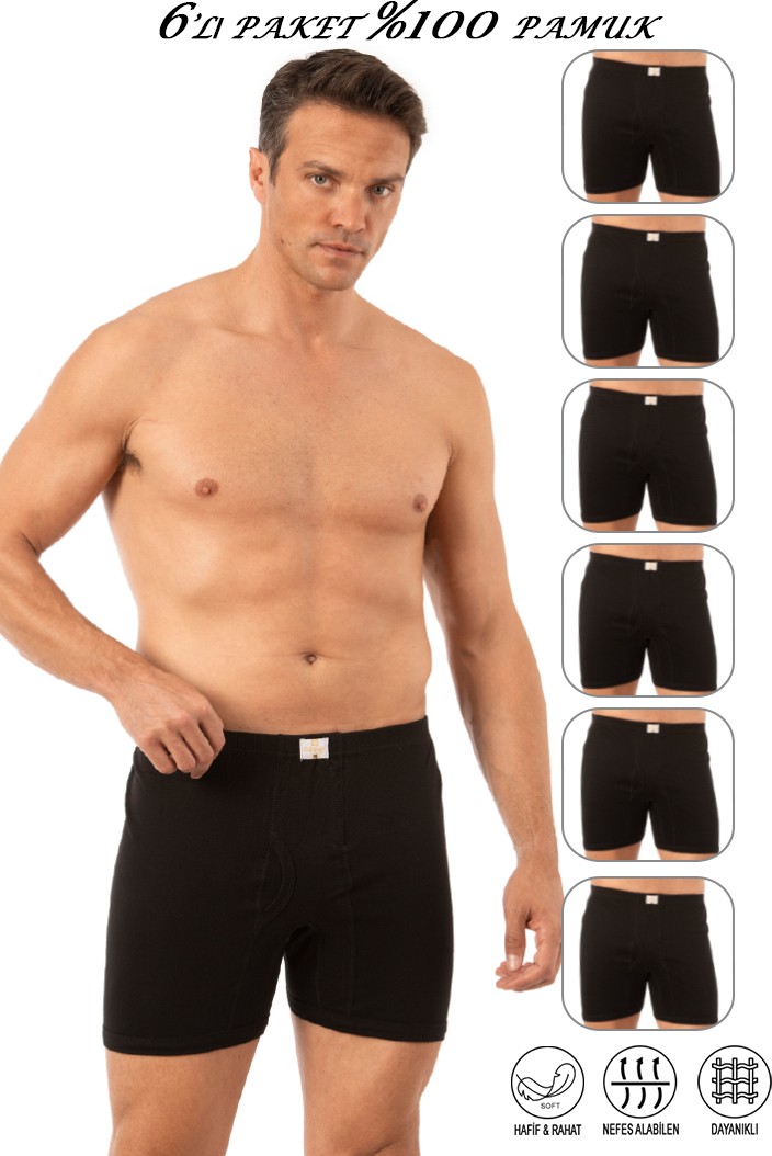 Özkan Underwear Özkan 0043 6'lı Paket Erkek %100 Pamuklu Penye Süprem Kumaş Esnek Rahat Torbalı Paçalı Don Boxer Külot görsel 6