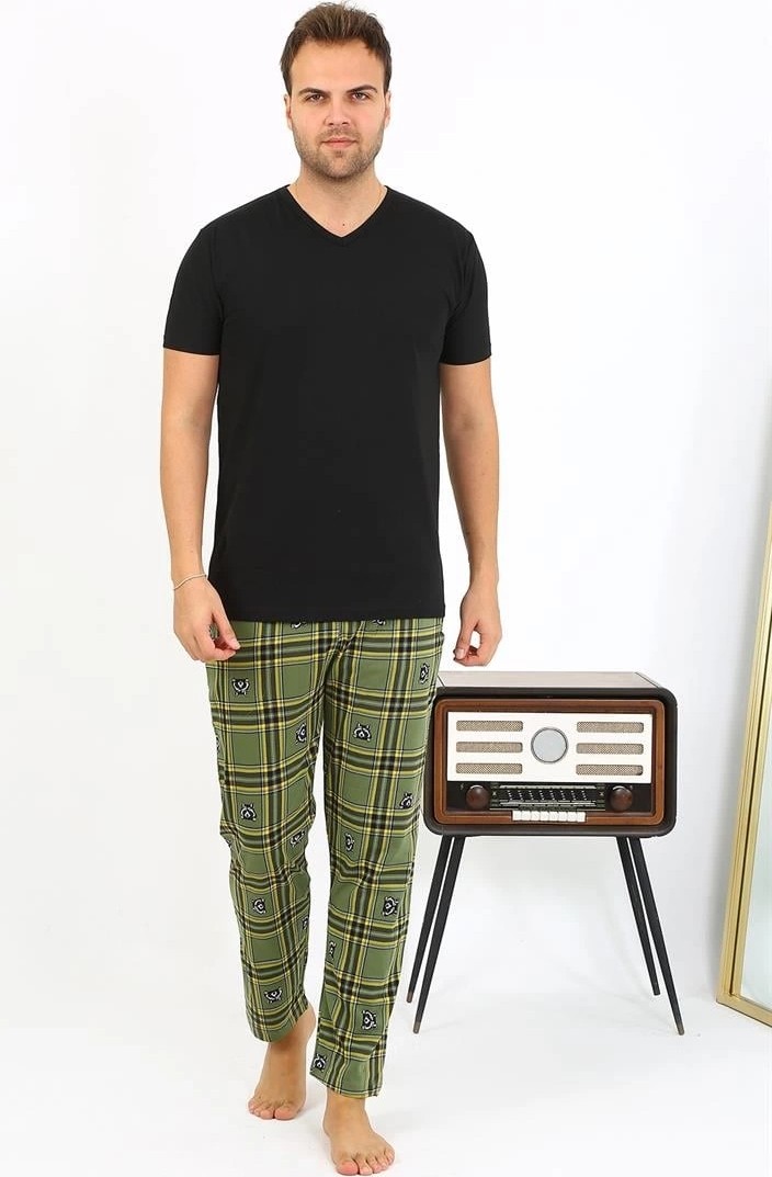 Melonika Erkek Ekoseli Desen Penye Tek Alt Pijama Haki Çmş