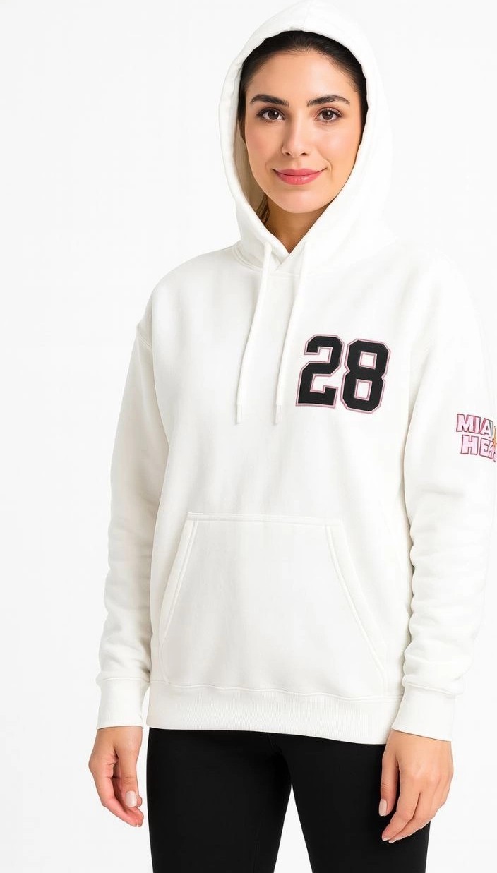 Tarz Yeri Kadın Kapüşonlu Kanguru Cepli Sweatshirt 3 Iplik Pamuklu Baskılı Hoodie - Beyaz görsel 2