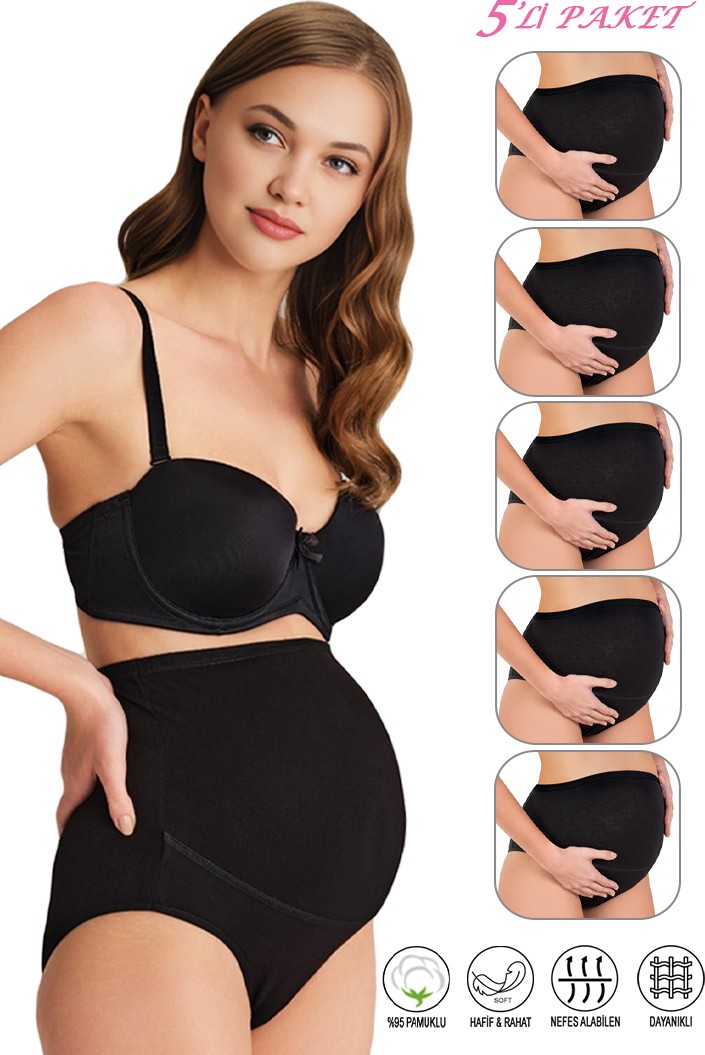 Özkan Underwear Özkan 23582 5'li Paket Kadın Pamuklu Likralı Süprem Hamile Lohusa Yüksek Bel Bato Külot