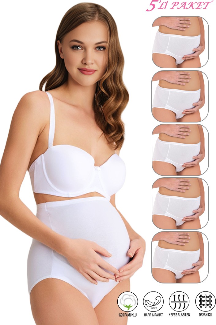 Özkan Underwear Özkan 23582 5'li Paket Kadın Pamuklu Likralı Süprem Hamile Lohusa Yüksek Bel Bato Külot görsel 5