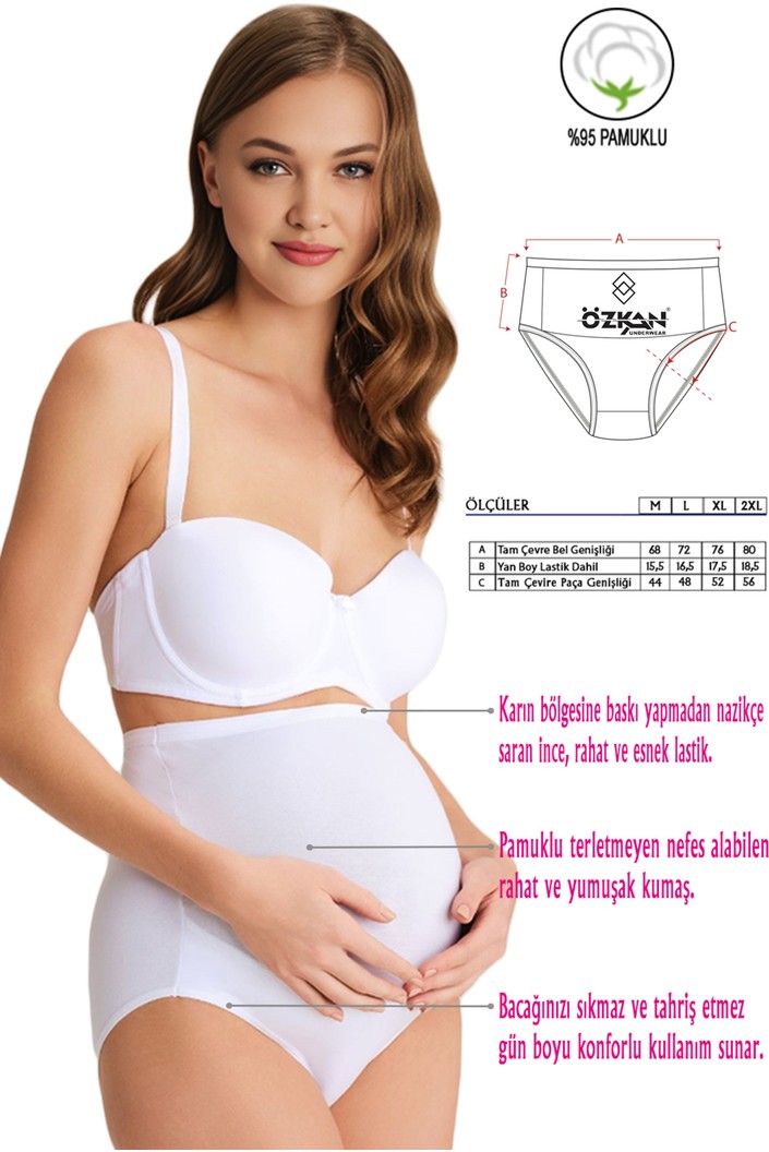 Özkan Underwear Özkan 23582 5'li Paket Kadın Pamuklu Likralı Süprem Hamile Lohusa Yüksek Bel Bato Külot görsel 6