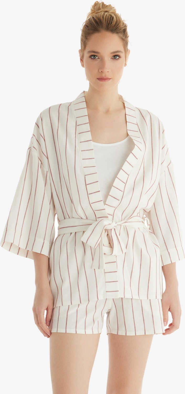 Blackspade Kadın Kimono 60557 - Bordo Çizgili