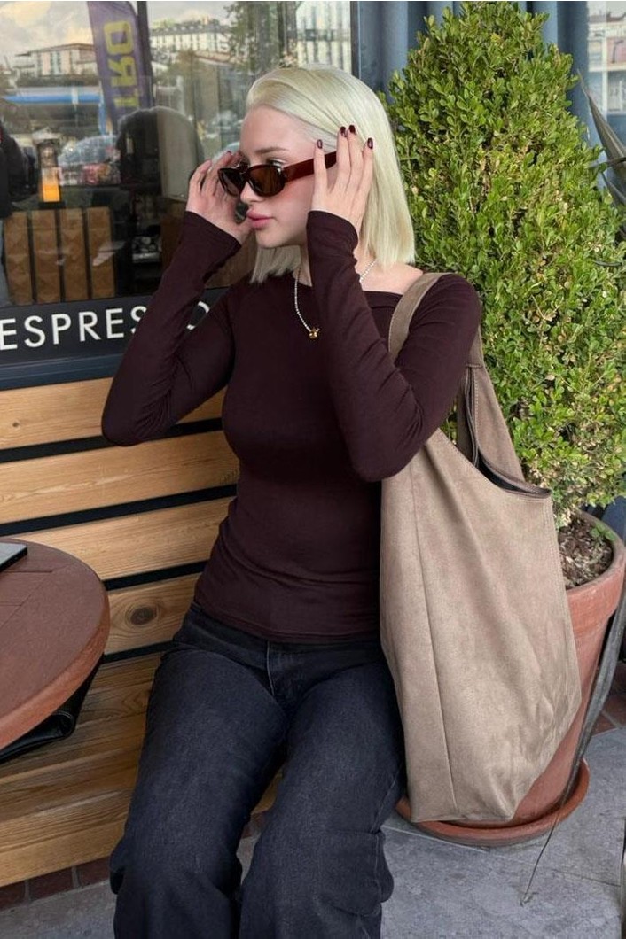 Madmext Lacivert Kayık Yaka Uzun Kollu Body MG2627 görsel 5