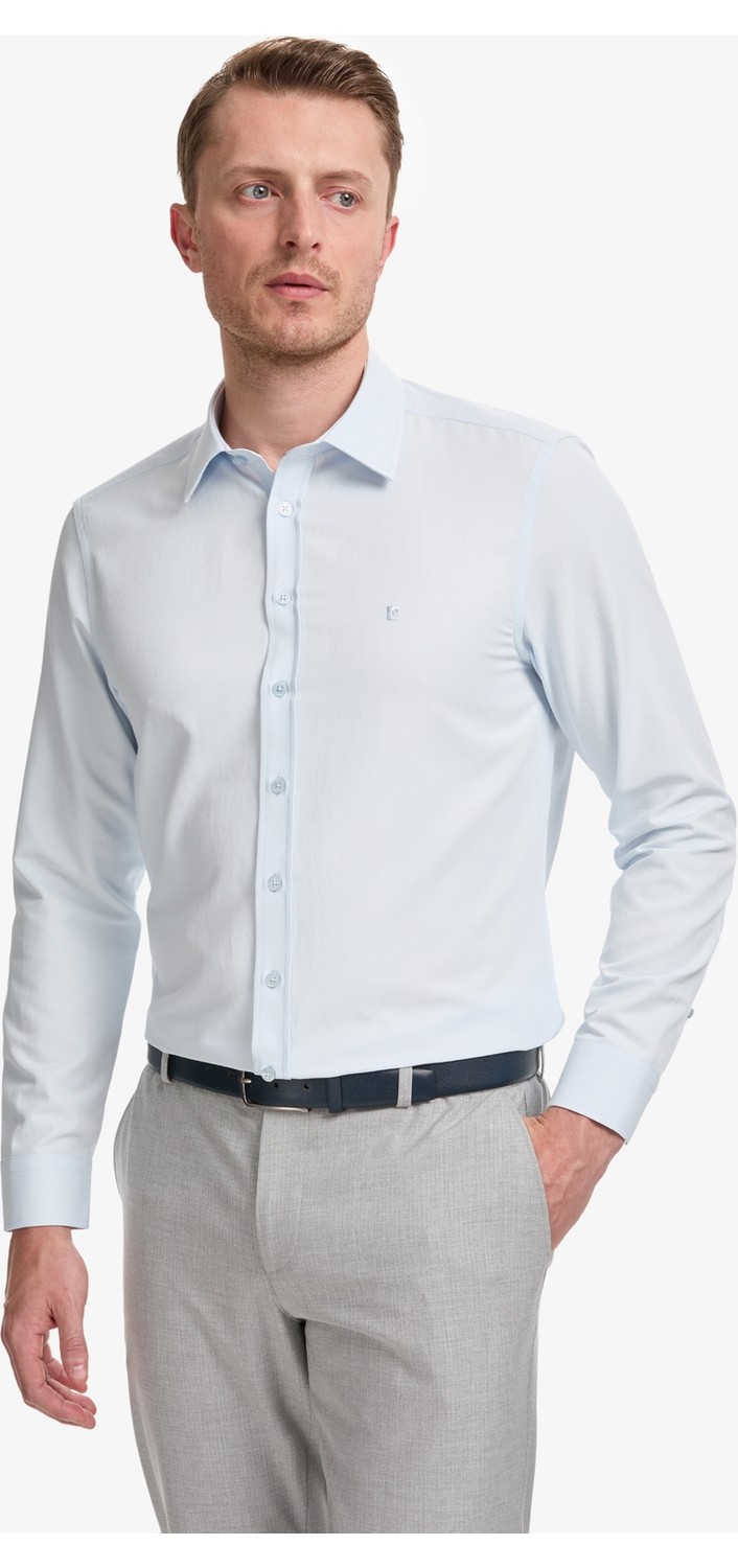 Pierre Cardin Erkek Beyaz Slim Fit Armürlü Uzun Kollu Gömlek 50325354-VR013 görsel 8