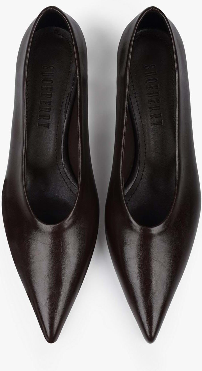 Shoeberry Kadın Corin Acı Kahve Cilt Kısa Topuklu Stiletto görsel 3