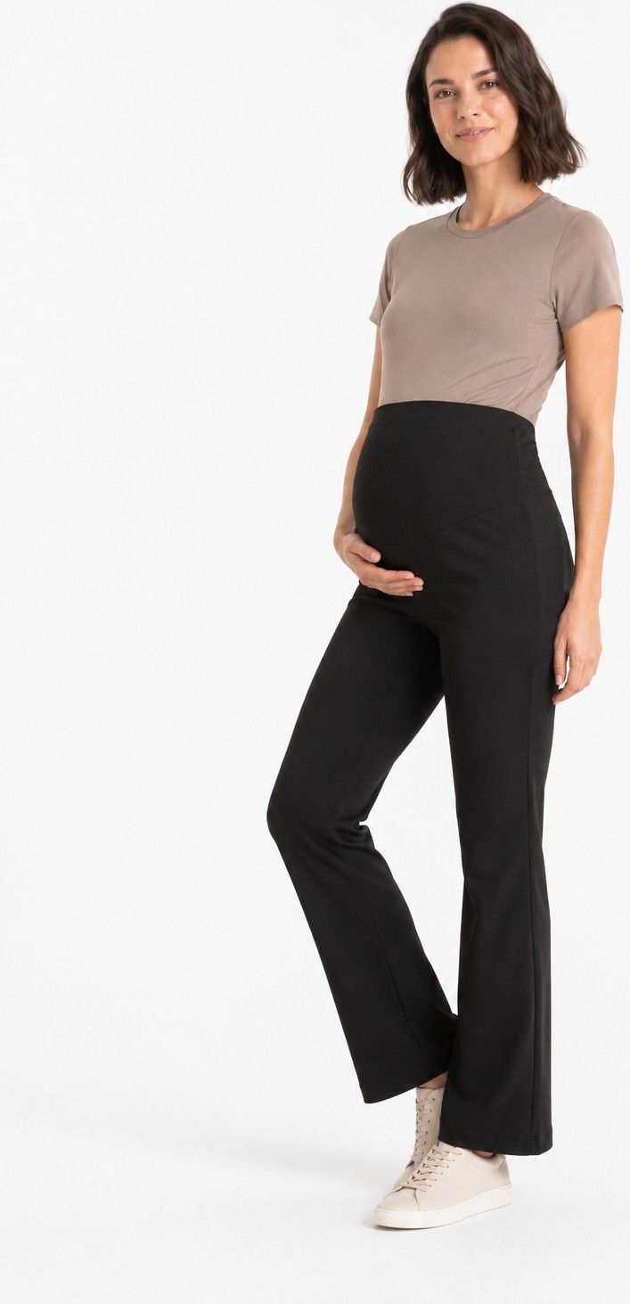 BirBal Butik Hamile Giyim Bel Ayarlanabilir Ispanyol Paça Iki Iplik Lycra Penye Pantolon görsel 3