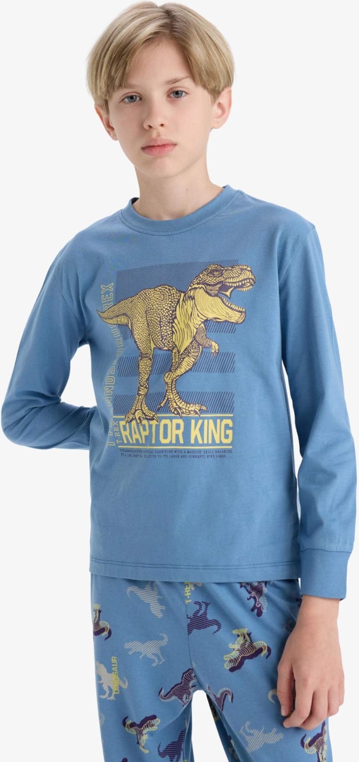DeFacto Erkek Çocuk Pijama Takımı Dinozor Baskılı Uzun Kollu Üst Uzun Alt F1891A825AU görsel 3