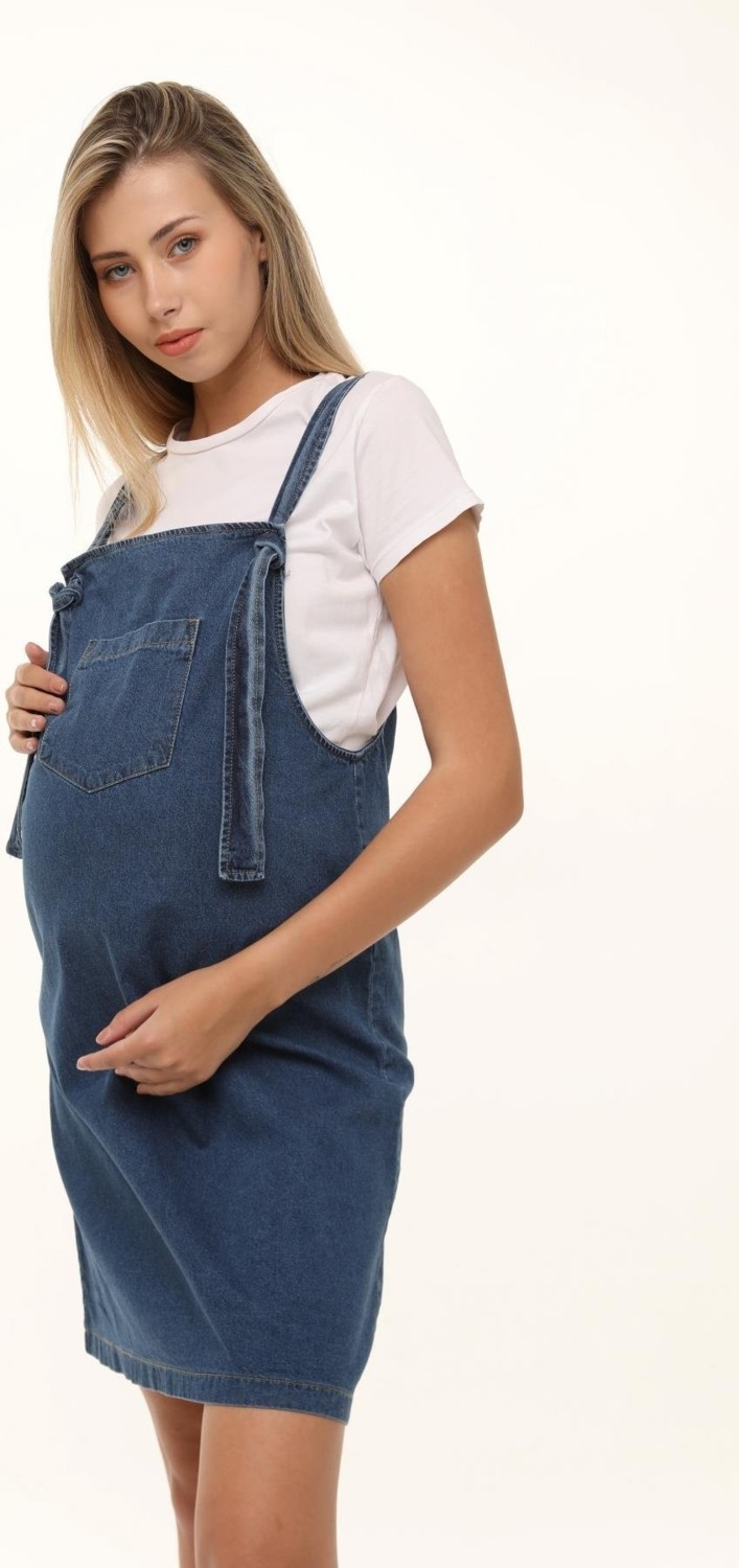 Luvmabelly MYRA6301 Mavi Kot Hamile Jile Elbise Esnek Yapı ile Rahat ve Şık Tasarım görsel 3