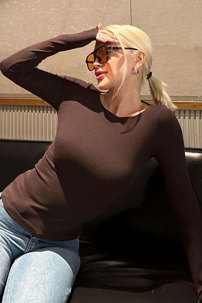 Madmext Acı Kahve Kayık Yaka Uzun Kollu Kadın Top Body MG2267 görsel 3