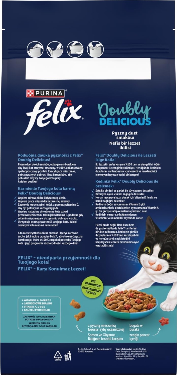 Die Grup Felix Doubly Delicious Yetişkin Kedi Maması Balıklı 2kg görsel 2
