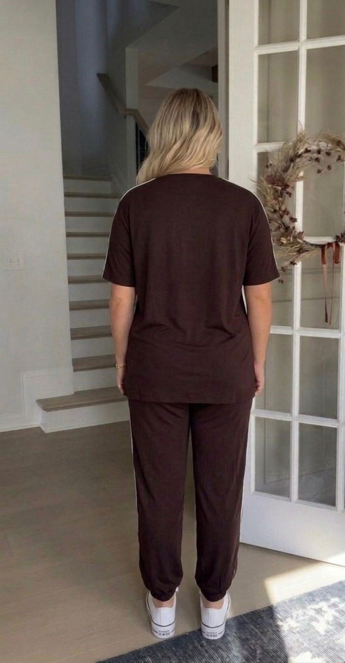 Koza Butik Kadın Büyük Beden Kısa Kollu Kabartma Baskılı Yanı Şeritli Eşofman Takımı 8269-26 görsel 8