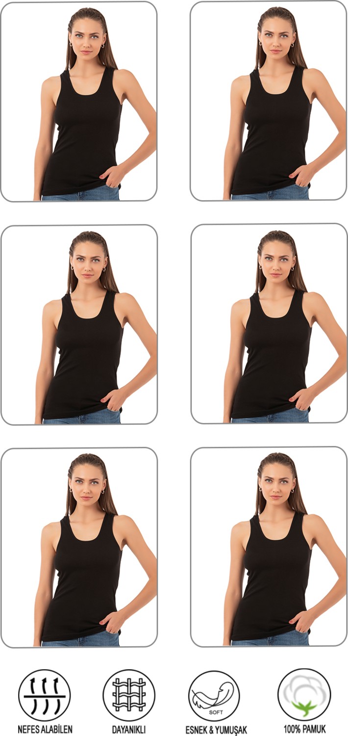 Özkan Underwear Özkan 0111 6'lı Paket Kadın Pamuklu Ribana Esnek Biyeli Kalın Askılı Örme Atlet görsel 7